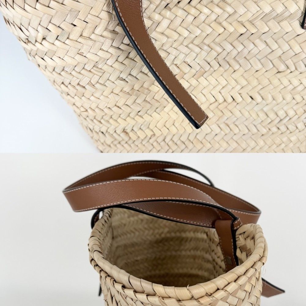 Loewe Handbag Anagram Basket Bag Shoulder Palm Leaf Calf Leather Beige Brown — view 6
