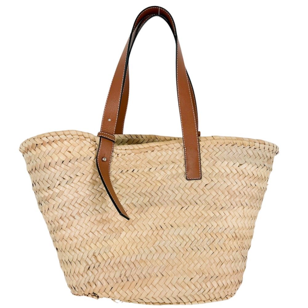 Loewe Handbag Anagram Basket Bag Shoulder Palm Leaf Calf Leather Beige Brown — view 2