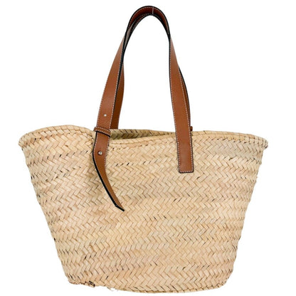 Loewe Handbag Anagram Basket Bag Shoulder Palm Leaf Calf Leather Beige Brown — view 2