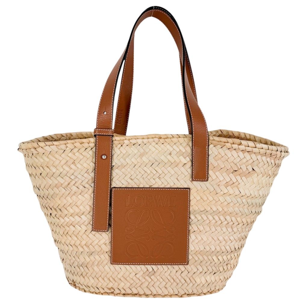 Loewe Handbag Anagram Basket Bag Shoulder Palm Leaf Calf Leather Beige Brown
