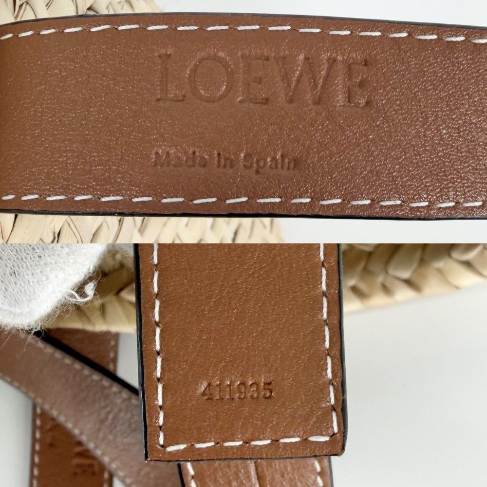 Loewe Handbag Anagram Basket Bag Shoulder Palm Leaf Calf Leather Beige Brown — view 5