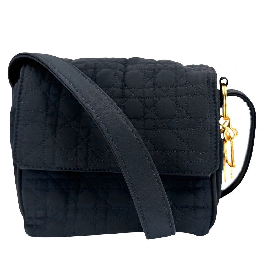 Dior Shoulder Bag Cannage Crossbody Nylon Dark Navy Gold
