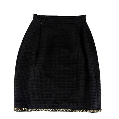 Chanel Set CC Logo Chain Collarless Jacket Skirt Vintage 38 Black Gold Wool — view 7