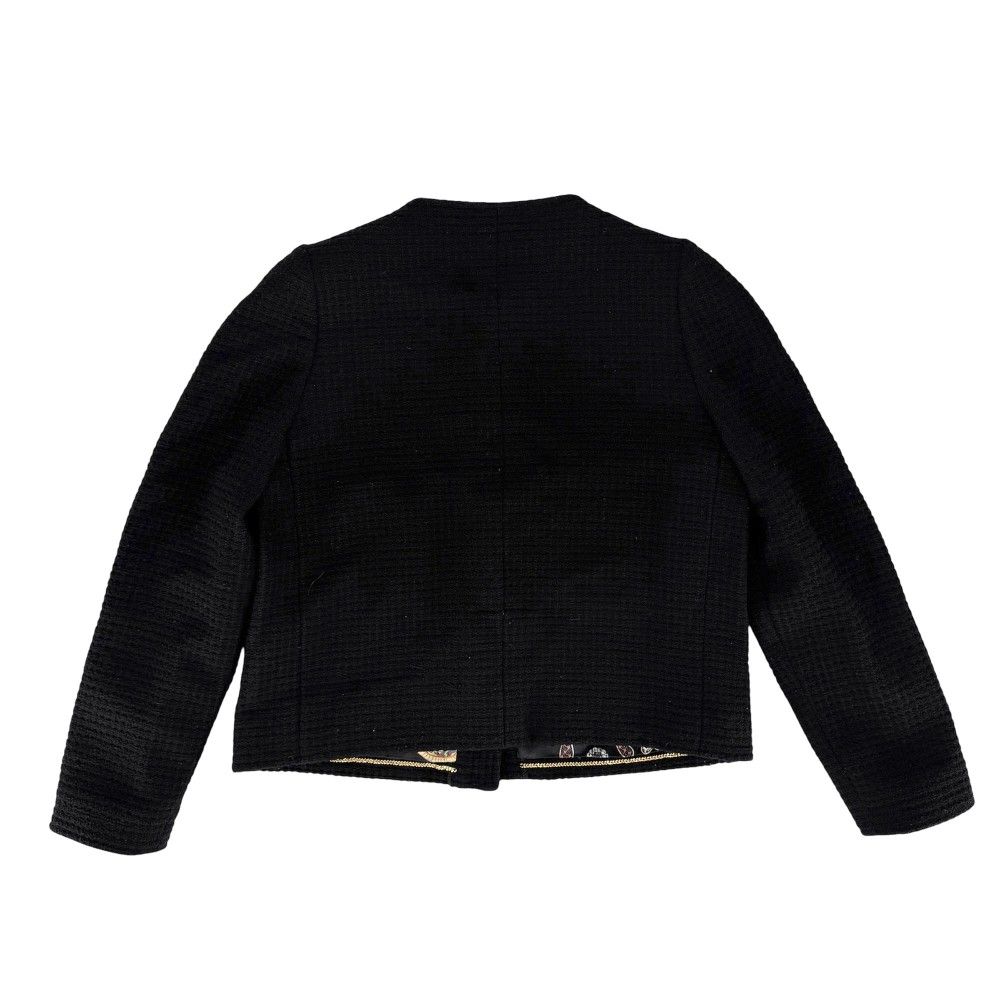 Chanel Set CC Logo Chain Collarless Jacket Skirt Vintage 38 Black Gold Wool — view 4