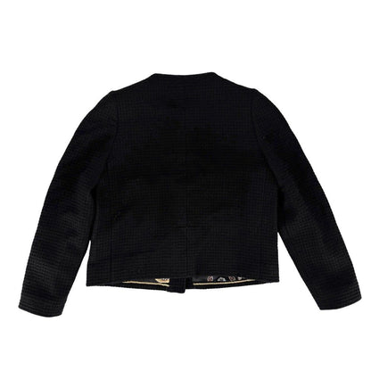 Chanel Set CC Logo Chain Collarless Jacket Skirt Vintage 38 Black Gold Wool — view 4