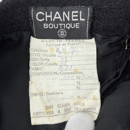 Chanel Set CC Logo Chain Collarless Jacket Skirt Vintage 38 Black Gold Wool — view 9