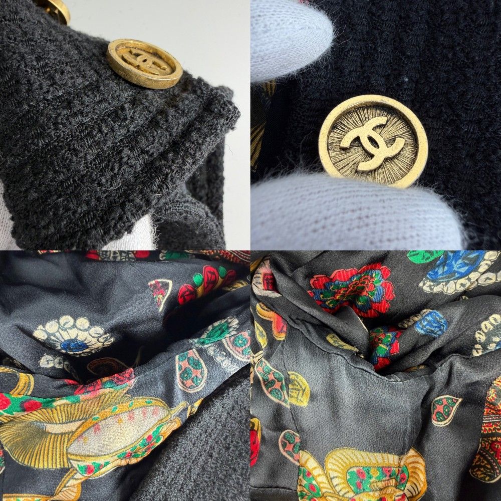 Chanel Set CC Logo Chain Collarless Jacket Skirt Vintage 38 Black Gold Wool — view 6
