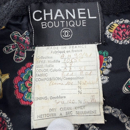 Chanel Set CC Logo Chain Collarless Jacket Skirt Vintage 38 Black Gold Wool — view 5