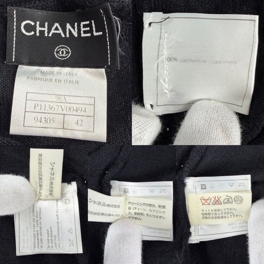 Chanel Knit CC Logo Turtleneck Top Lightweight Sweater 42 Black Cashmere Fall — view 3
