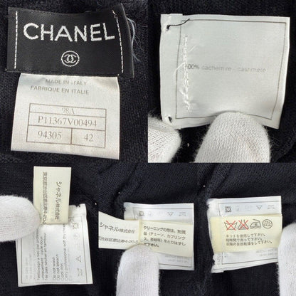 Chanel Knit CC Logo Turtleneck Top Lightweight Sweater 42 Black Cashmere Fall — view 3