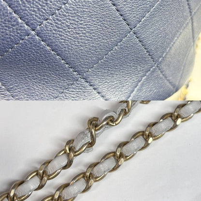 Chanel Shoulder Bag CC Logo Quilted Drawstring 2-Way Leather Navy Gold — view 8