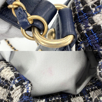 Chanel Shoulder Bag CC Logo Quilted Drawstring 2-Way Leather Navy Gold — view 5