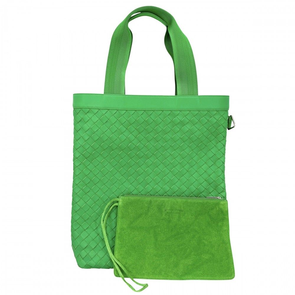 Bottega Veneta Tote Intrecht Handbag Shoulder Holder Leather Green Silver