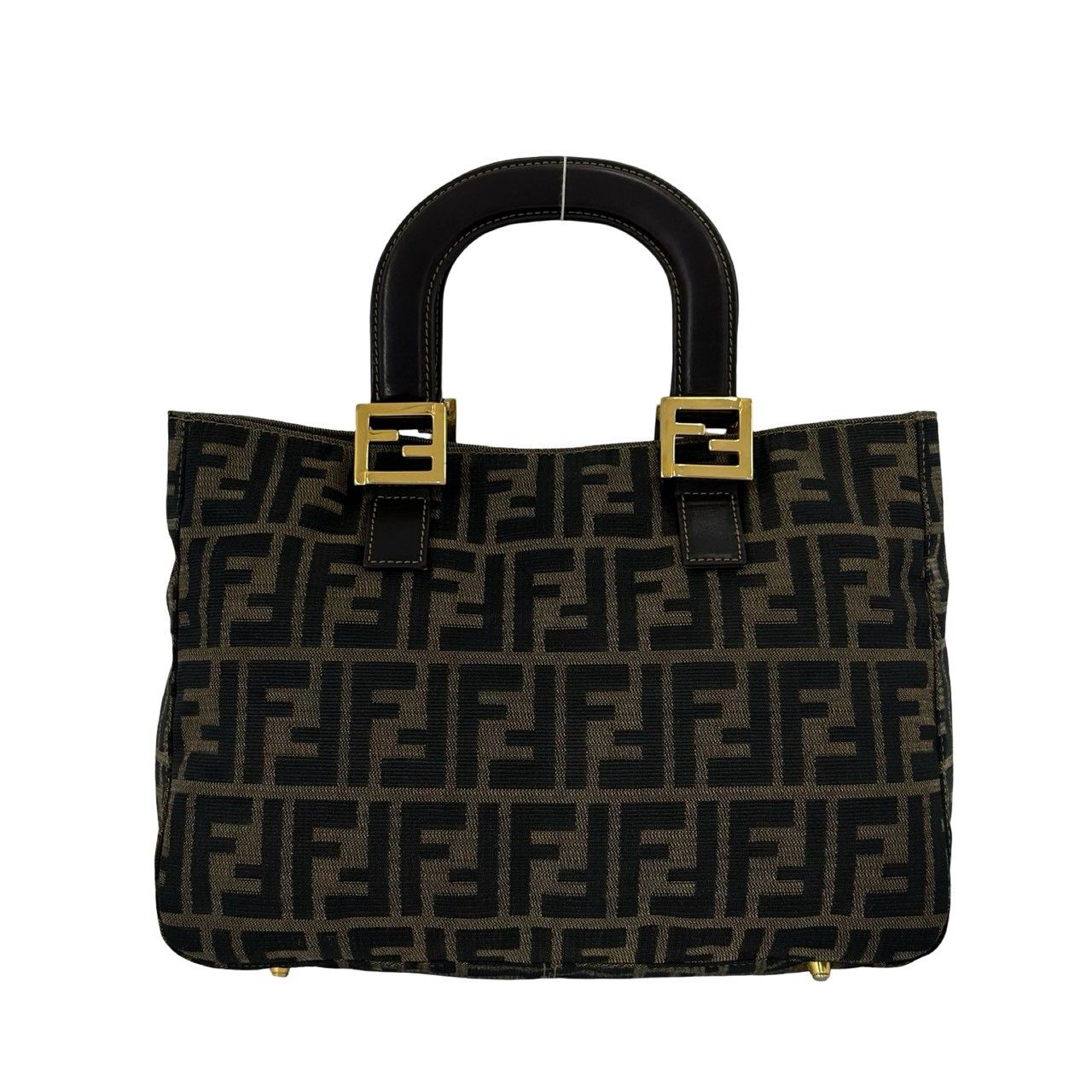 Fendi Zukka FF Logo Canvas Leather Handbag Mini Tote Brown — view 3