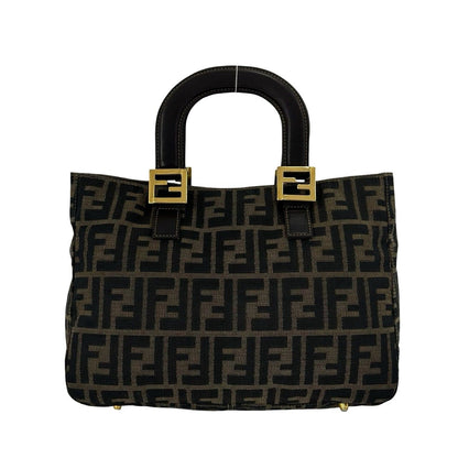Fendi Zukka FF Logo Canvas Leather Handbag Mini Tote Brown — view 3