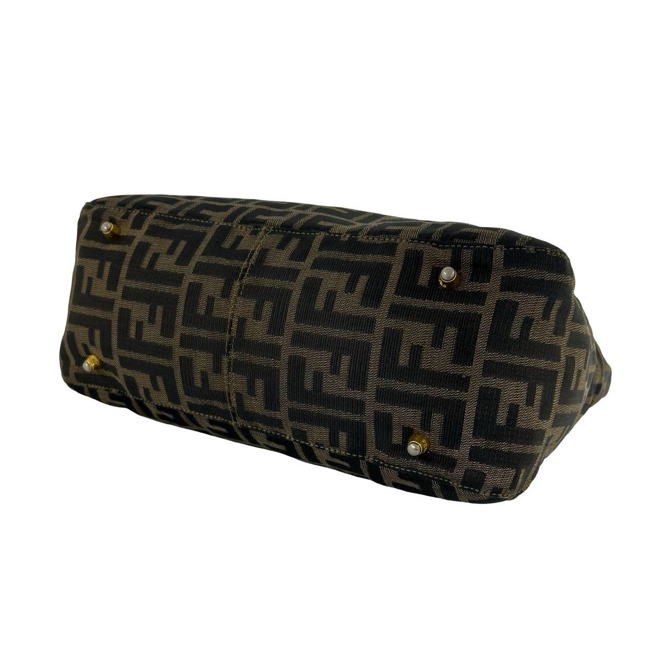 Fendi Zukka FF Logo Canvas Leather Handbag Mini Tote Brown — view 8