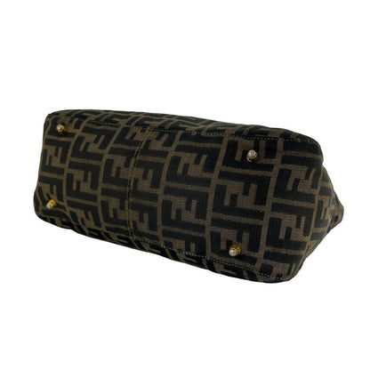 Fendi Zukka FF Logo Canvas Leather Handbag Mini Tote Brown — view 8