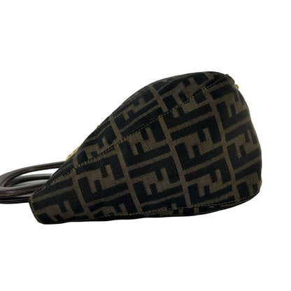 Fendi Zukka FF Logo Canvas Leather Handbag Mini Tote Brown — view 5