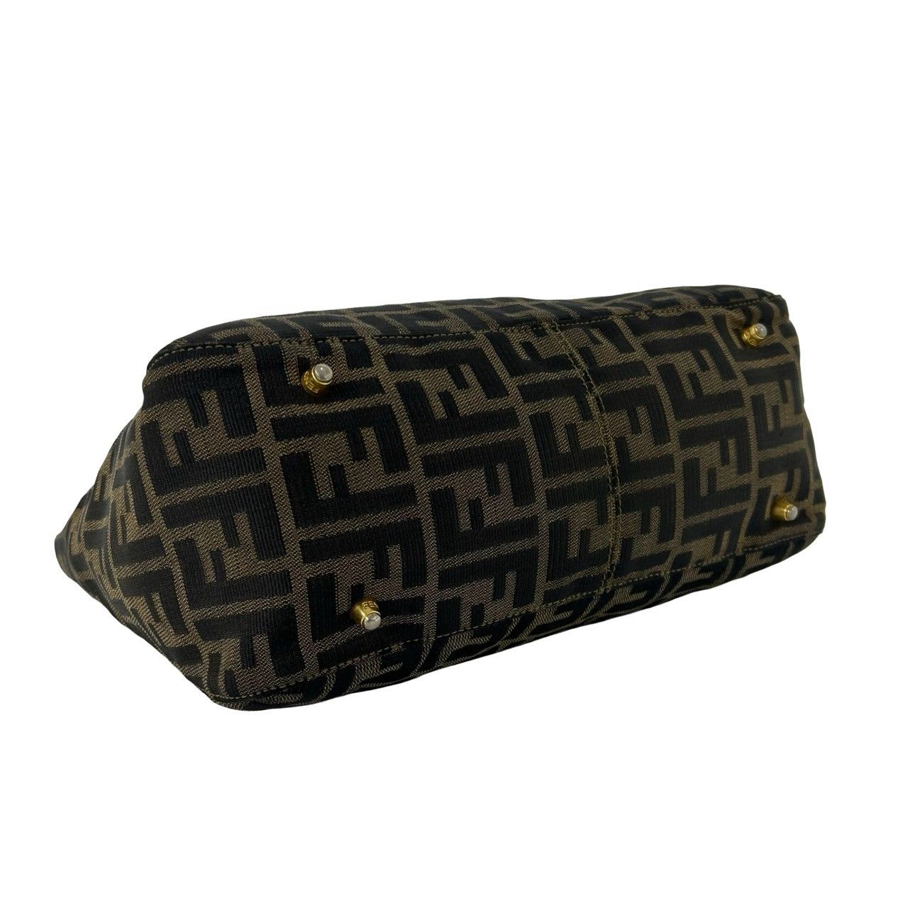 Fendi Zukka FF Logo Canvas Leather Handbag Mini Tote Brown — view 7