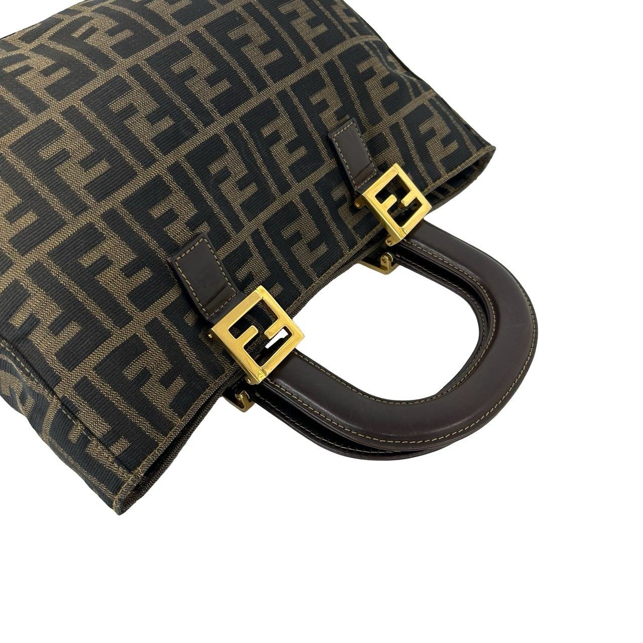 Fendi Zukka FF Logo Canvas Leather Handbag Mini Tote Brown — view 4