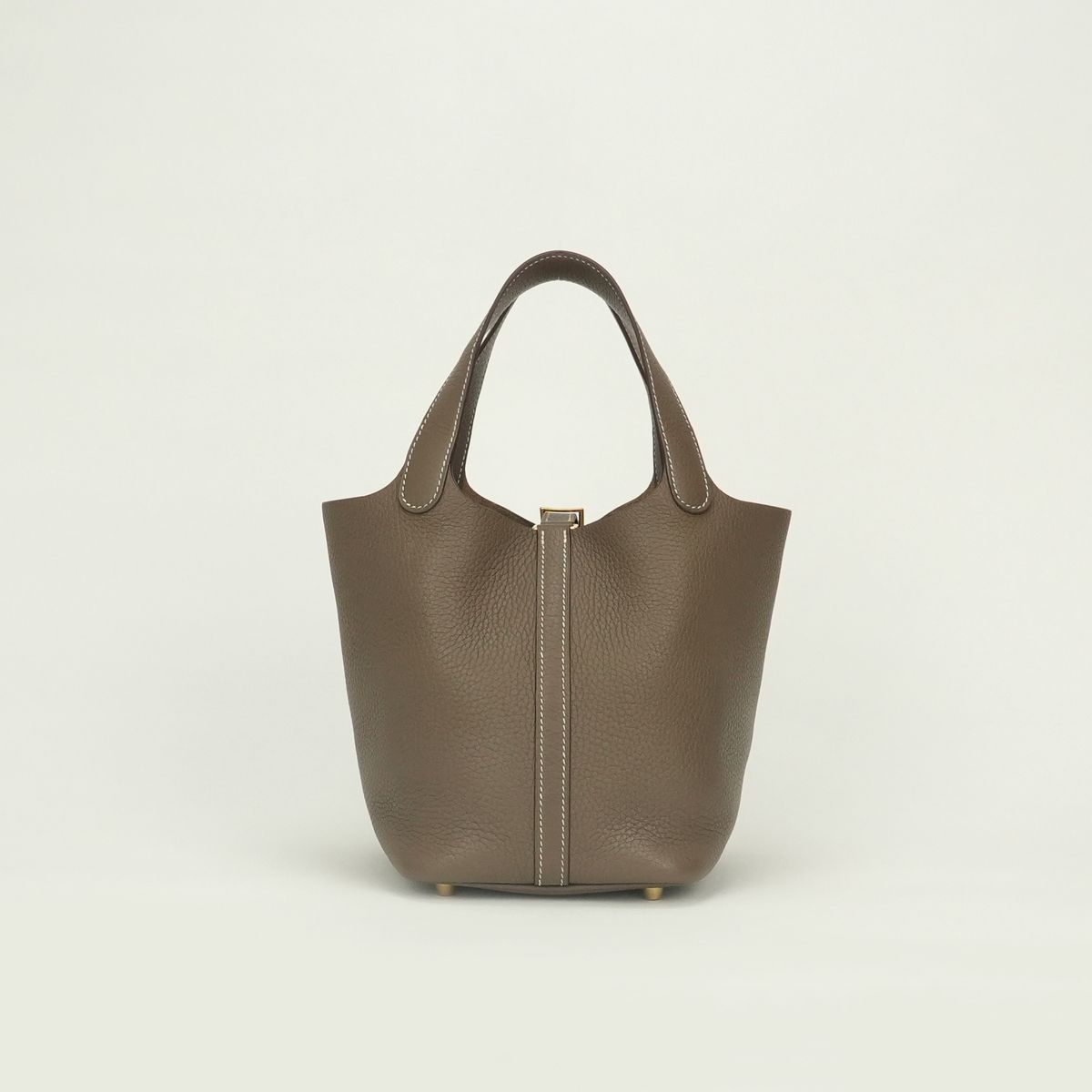 Hermes Picotin Lock PM 18 Tote Taurillon Clemence Etoupe Gray Gold — view 3