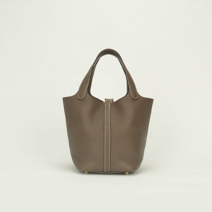 Hermes Picotin Lock PM 18 Tote Taurillon Clemence Etoupe Gray Gold — view 3
