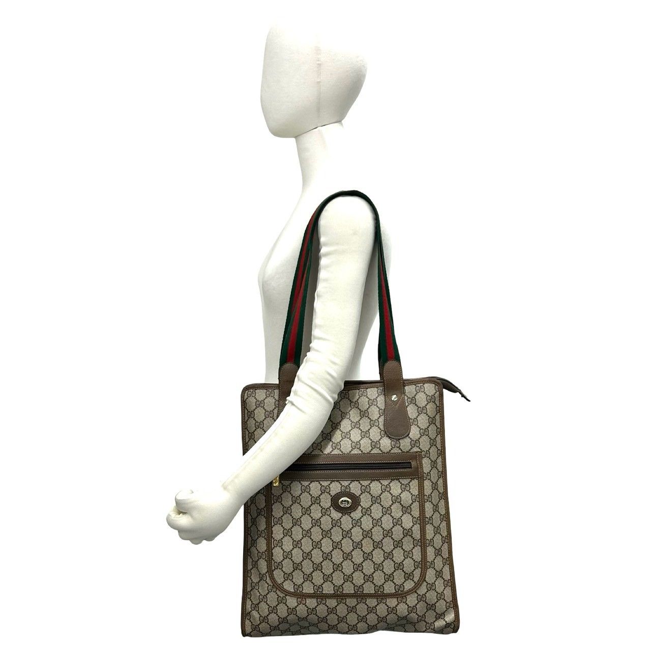 Gucci Vintage Sherry Line GG Logo Leather Tote Brown — view 2