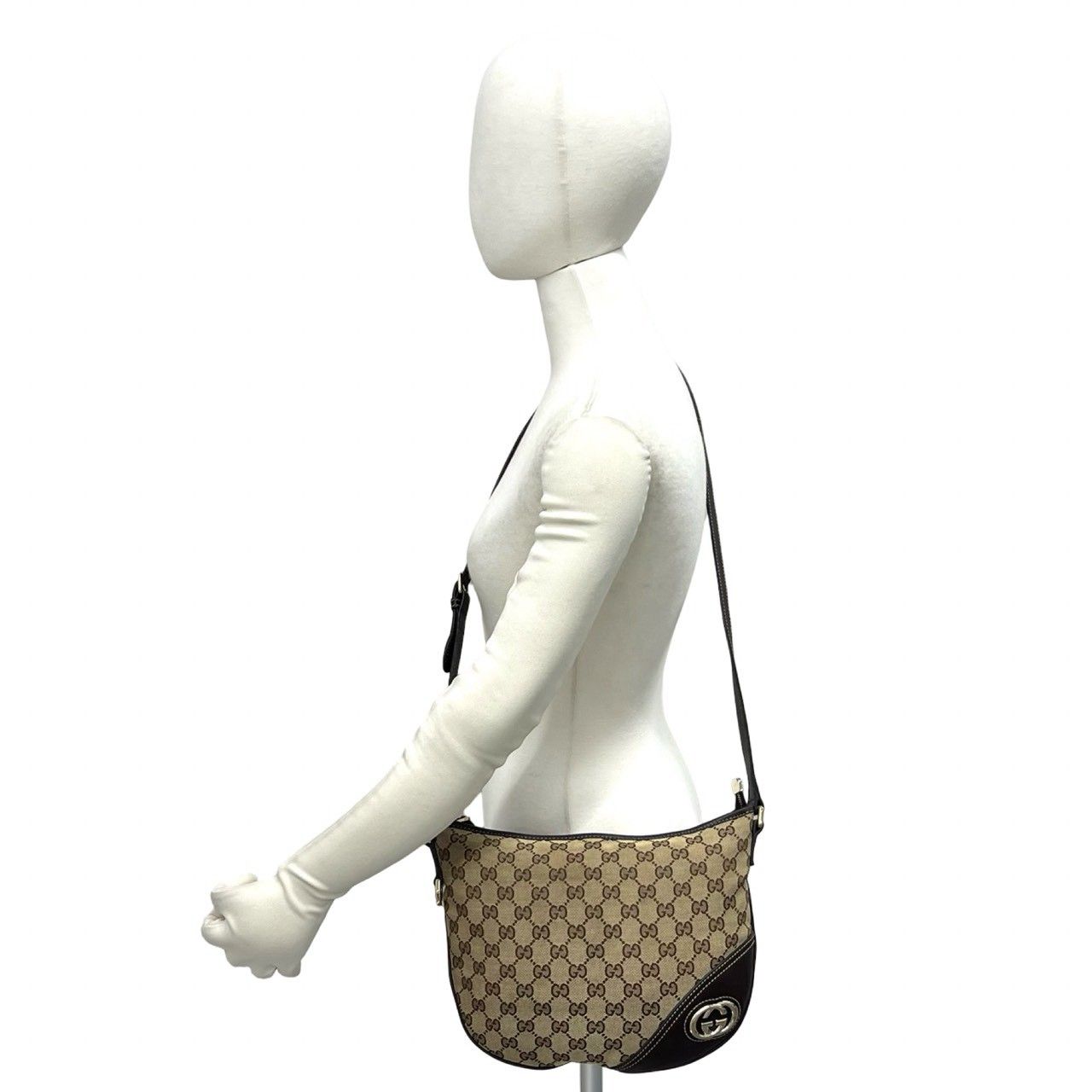 Gucci Bagged GG Logo Canvas Leather Shoulder Bag Pochette Cloth Brown — view 2
