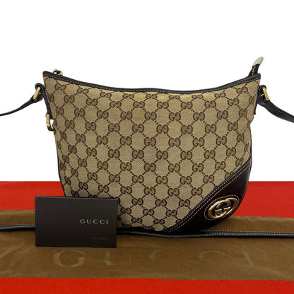 Gucci Bagged GG Logo Canvas Leather Shoulder Bag Pochette Cloth Brown