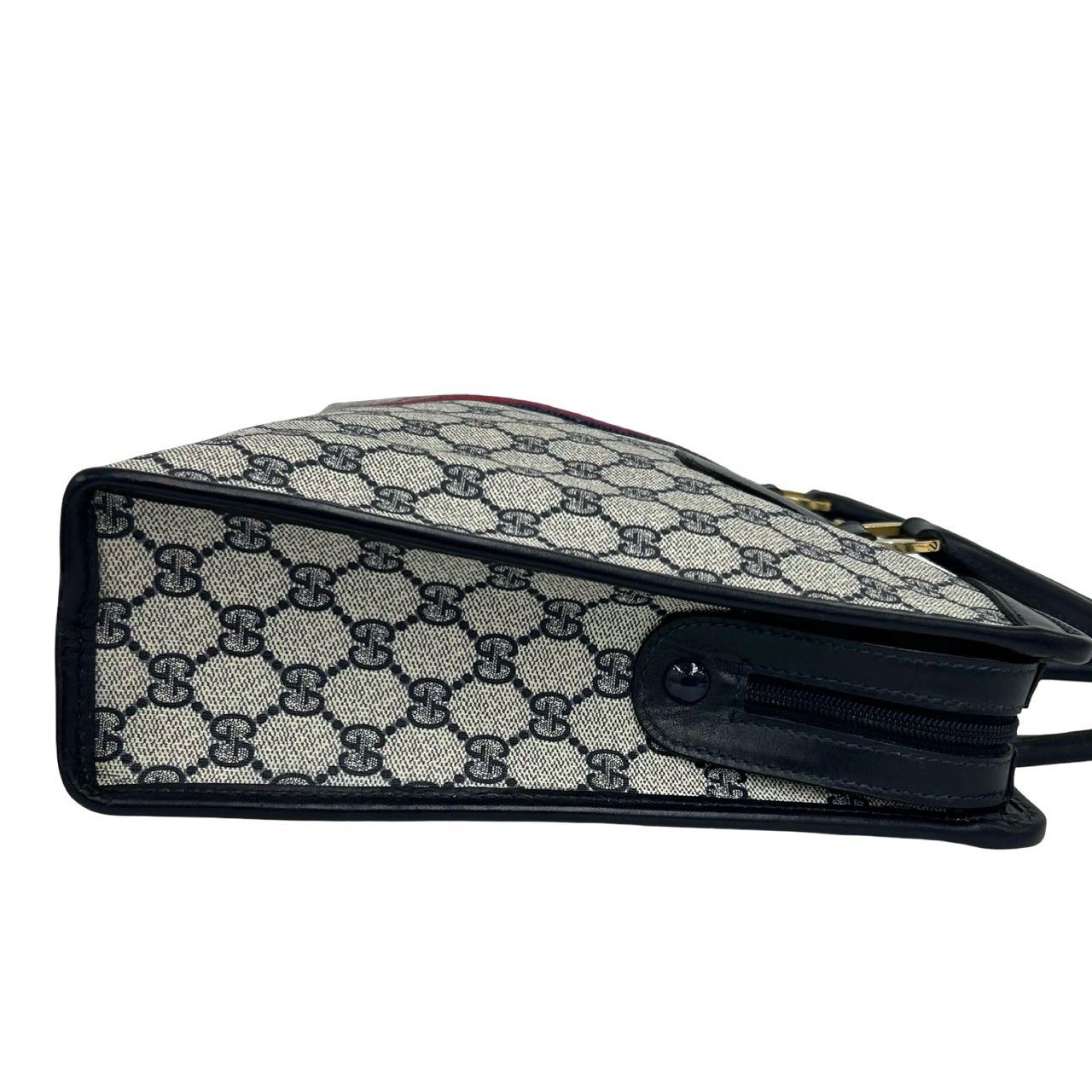 Gucci Vintage Sherry Line GG Logo Leather Handbag Business Bag Navy — view 6