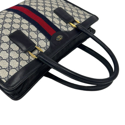 Gucci Vintage Sherry Line GG Logo Leather Handbag Business Bag Navy — view 4