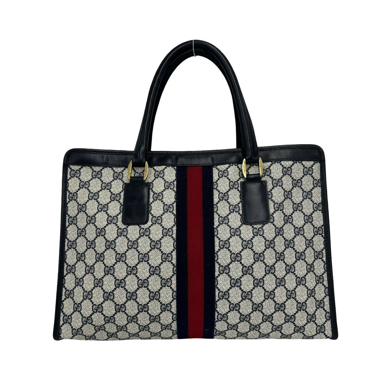 Gucci Vintage Sherry Line GG Logo Leather Handbag Business Bag Navy — view 3
