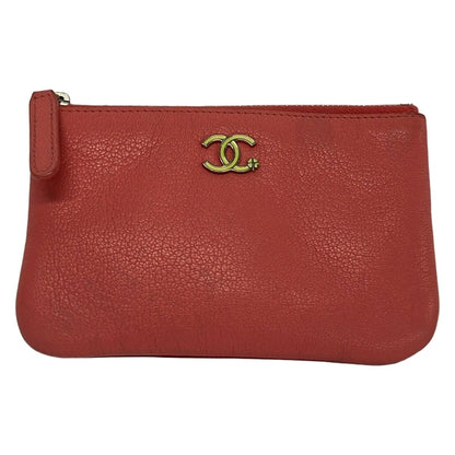 Chanel Pouch CC Petite Camellia Pink Silver Flower Leather
