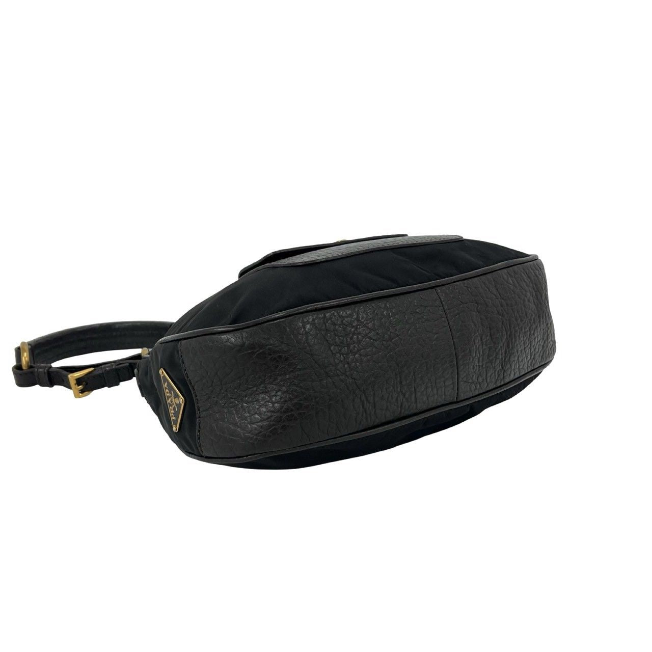 Prada Nylon Leather Shoulder Bag Tote Black Brown — view 7