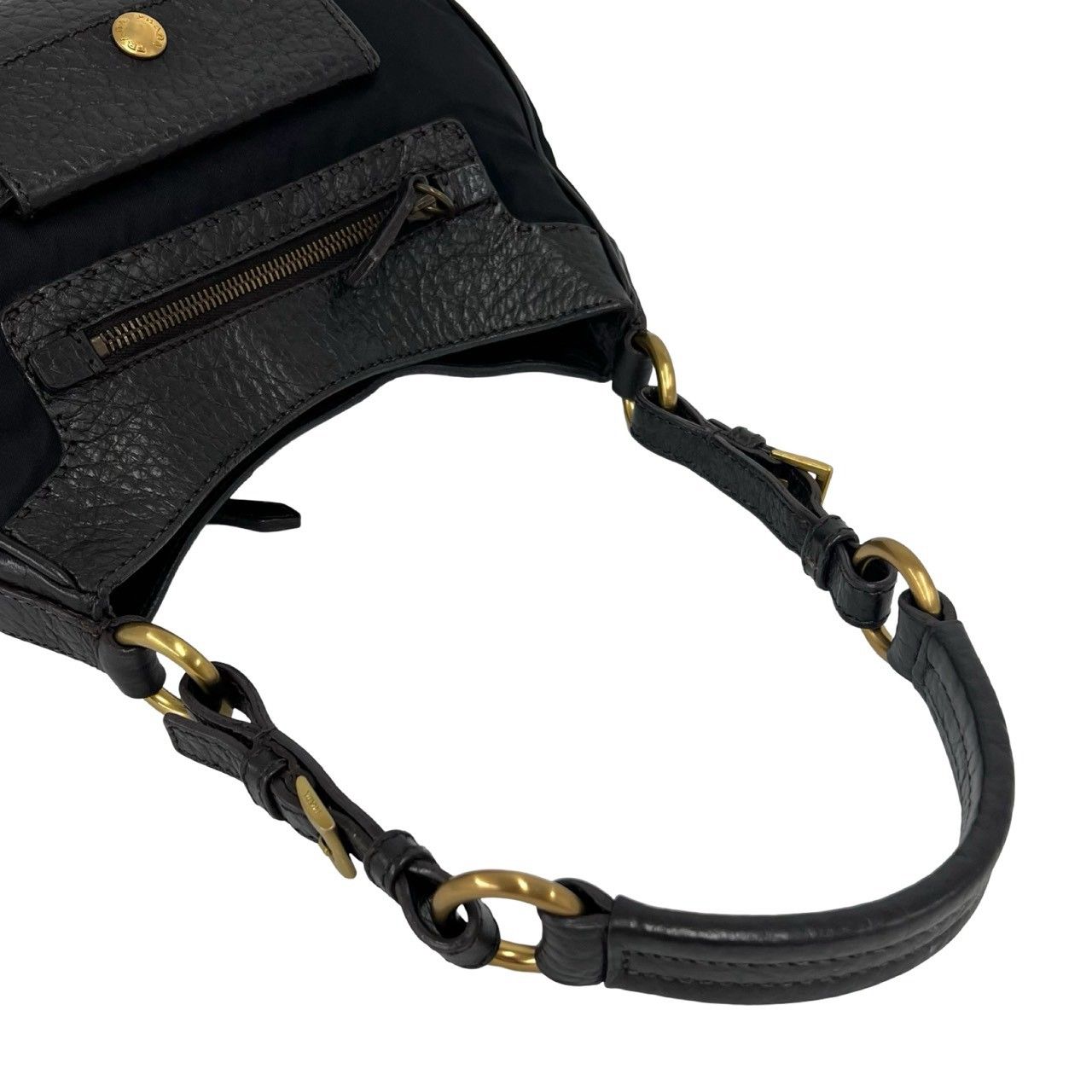 Prada Nylon Leather Shoulder Bag Tote Black Brown — view 4