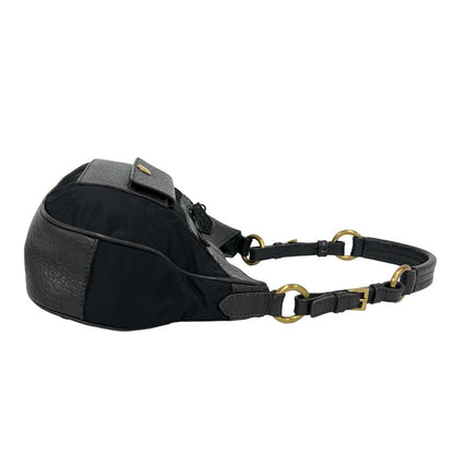 Prada Nylon Leather Shoulder Bag Tote Black Brown — view 6