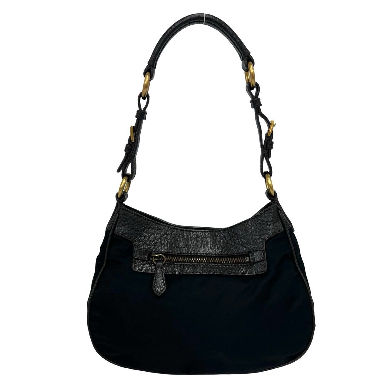Prada Nylon Leather Shoulder Bag Tote Black Brown — view 3