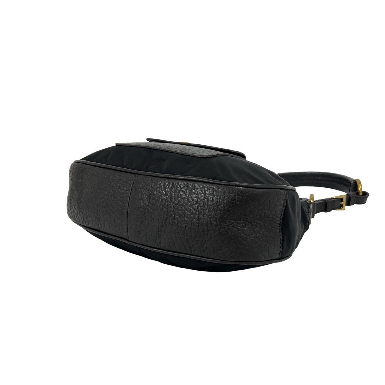 Prada Nylon Leather Shoulder Bag Tote Black Brown — view 8