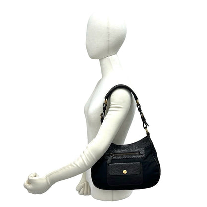 Prada Nylon Leather Shoulder Bag Tote Black Brown — view 2