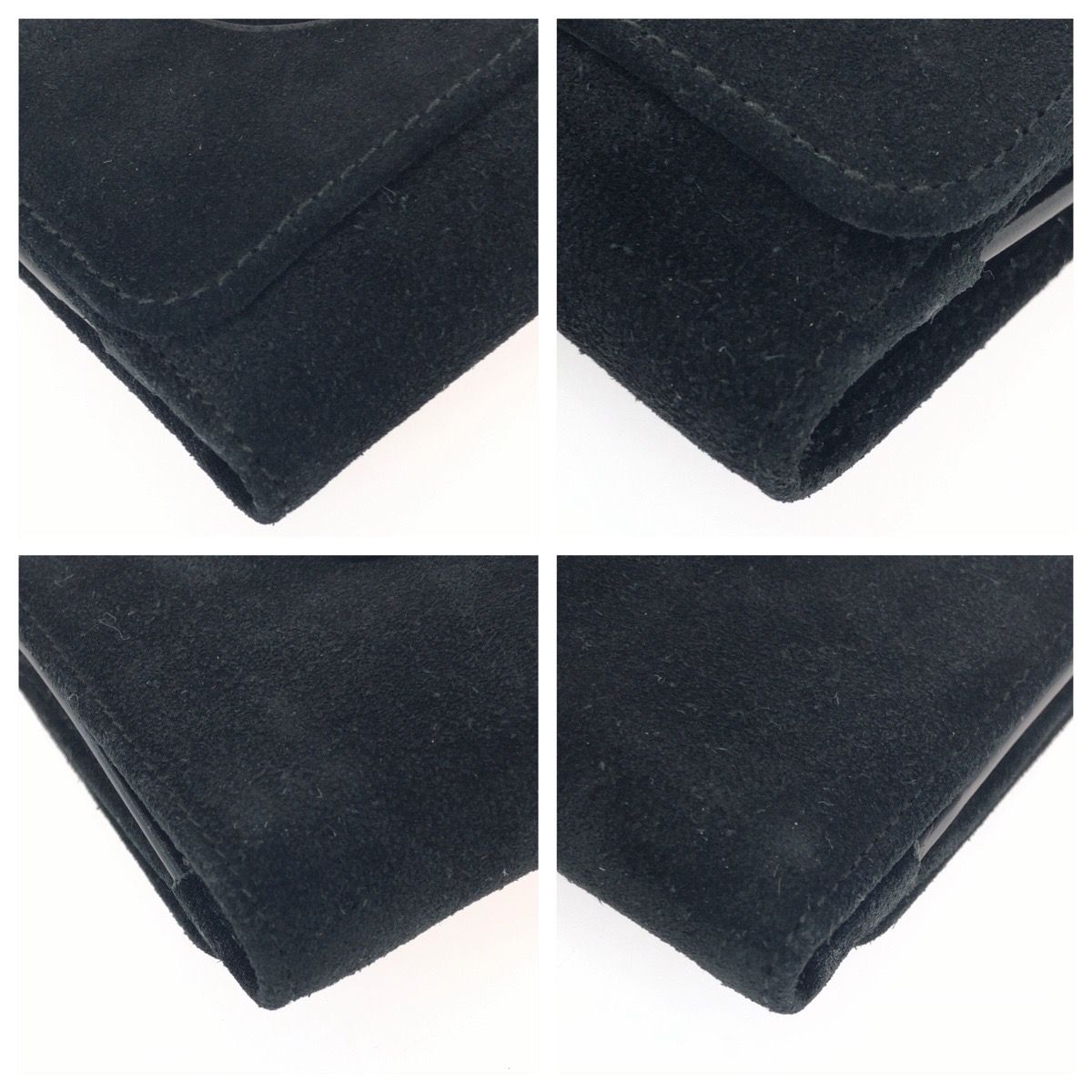 Gucci Vintage Interlocking Black Silver Suede Compact Wallet — view 3
