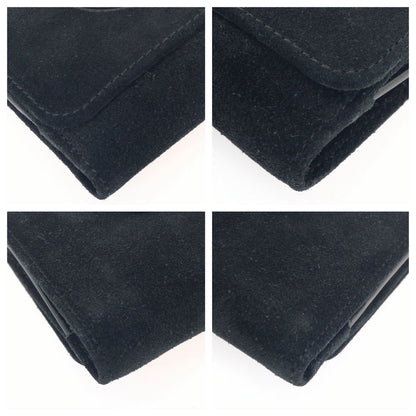 Gucci Vintage Interlocking Black Silver Suede Compact Wallet — view 3