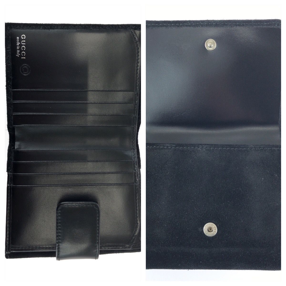 Gucci Vintage Interlocking Black Silver Suede Compact Wallet — view 7