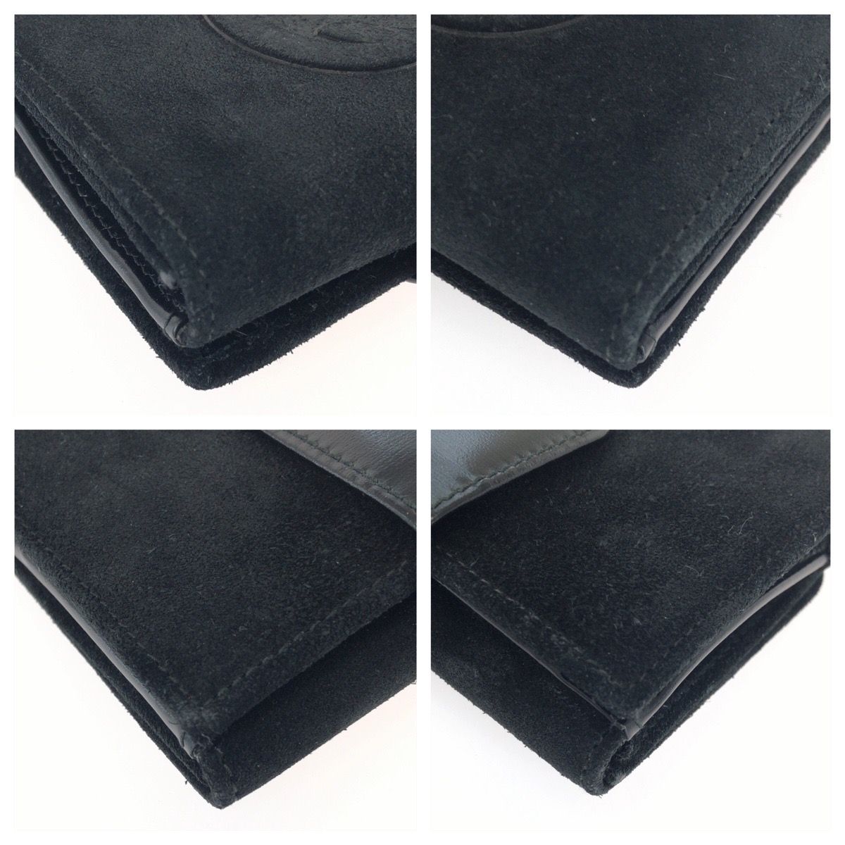 Gucci Vintage Interlocking Black Silver Suede Compact Wallet — view 4