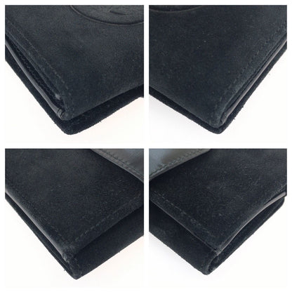 Gucci Vintage Interlocking Black Silver Suede Compact Wallet — view 4