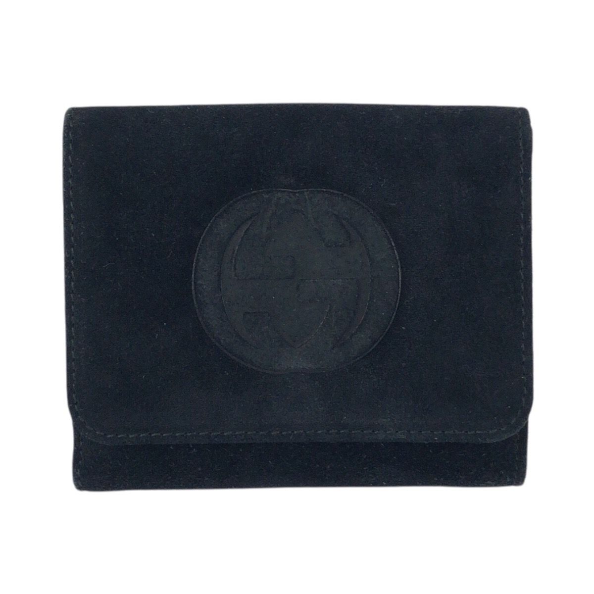 Gucci Vintage Interlocking Black Silver Suede Compact Wallet