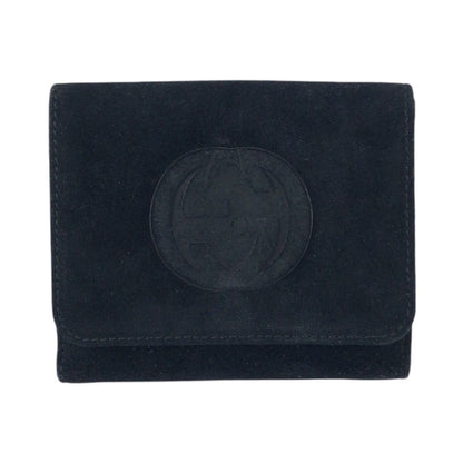 Gucci Vintage Interlocking Black Silver Suede Compact Wallet