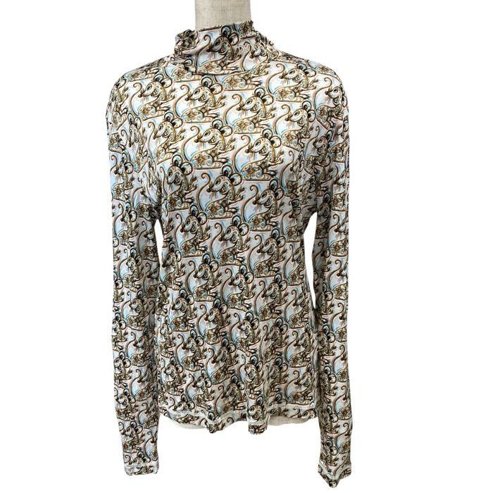 Dior Top Logo Turtleneck Top Rayon Beige Multicolor