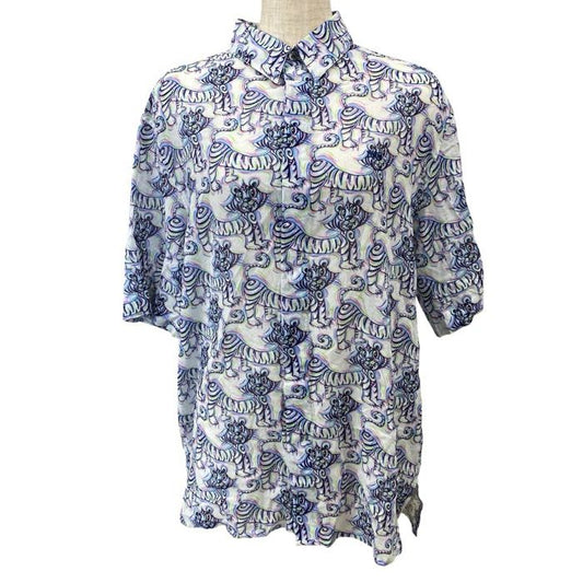 Dior Kenny Scharf Collaboration Short Sleeve Shirt Tiger Pattern Cotton