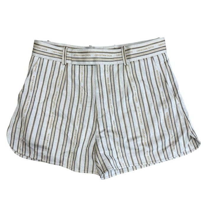 Dior Logo Striped Shorts Cotton Polyester Beige Multicolor