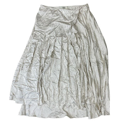 Fendi Striped Wrap Pleated Skirt Silk Beige White